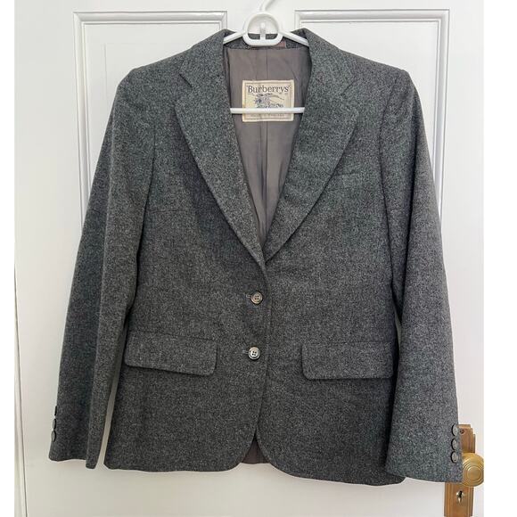 Vintage Burberry Women's 6 Reg 100% Wool Blazer Gray Two Button Jacket Academia - Picture 1 of 16